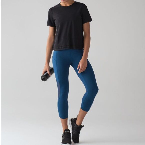 Lululemon Sole Training Crop Mesh‎ Leggings in Poseidon Size 4 - Picture 1 of 15